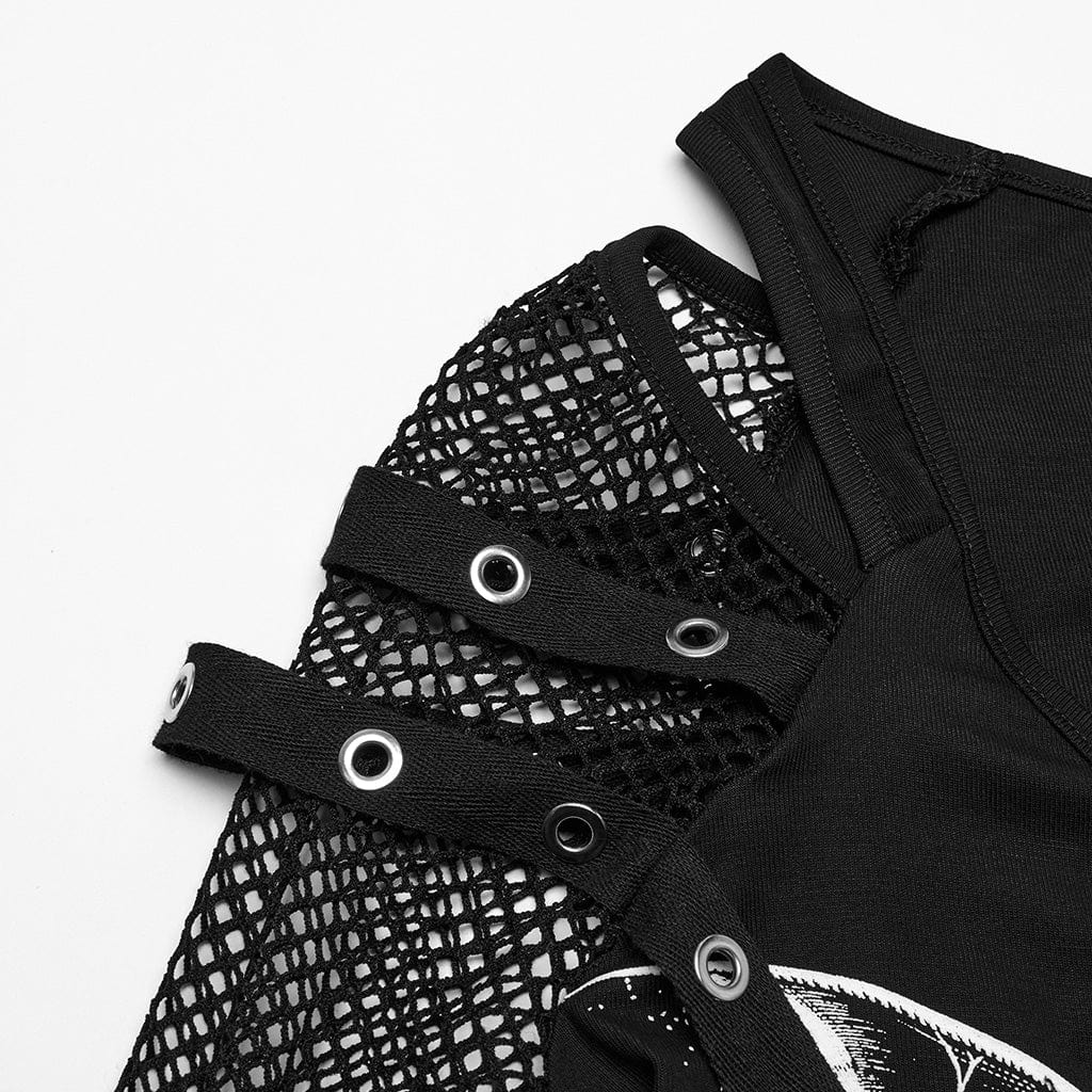 Camicia da donna con stampa teschio punk cutout e maglia a giunture - immagine 7