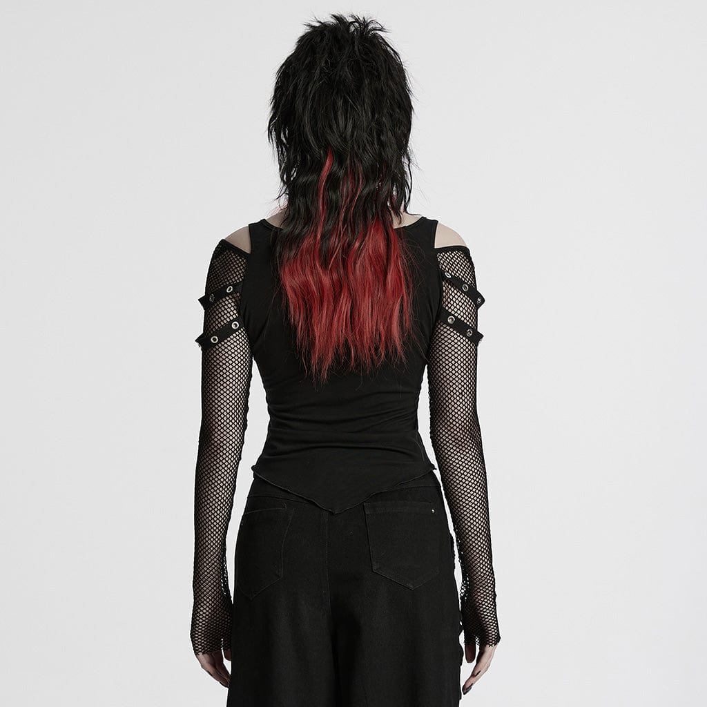 Camicia da donna con stampa teschio punk cutout e maglia a giunture - immagine 4