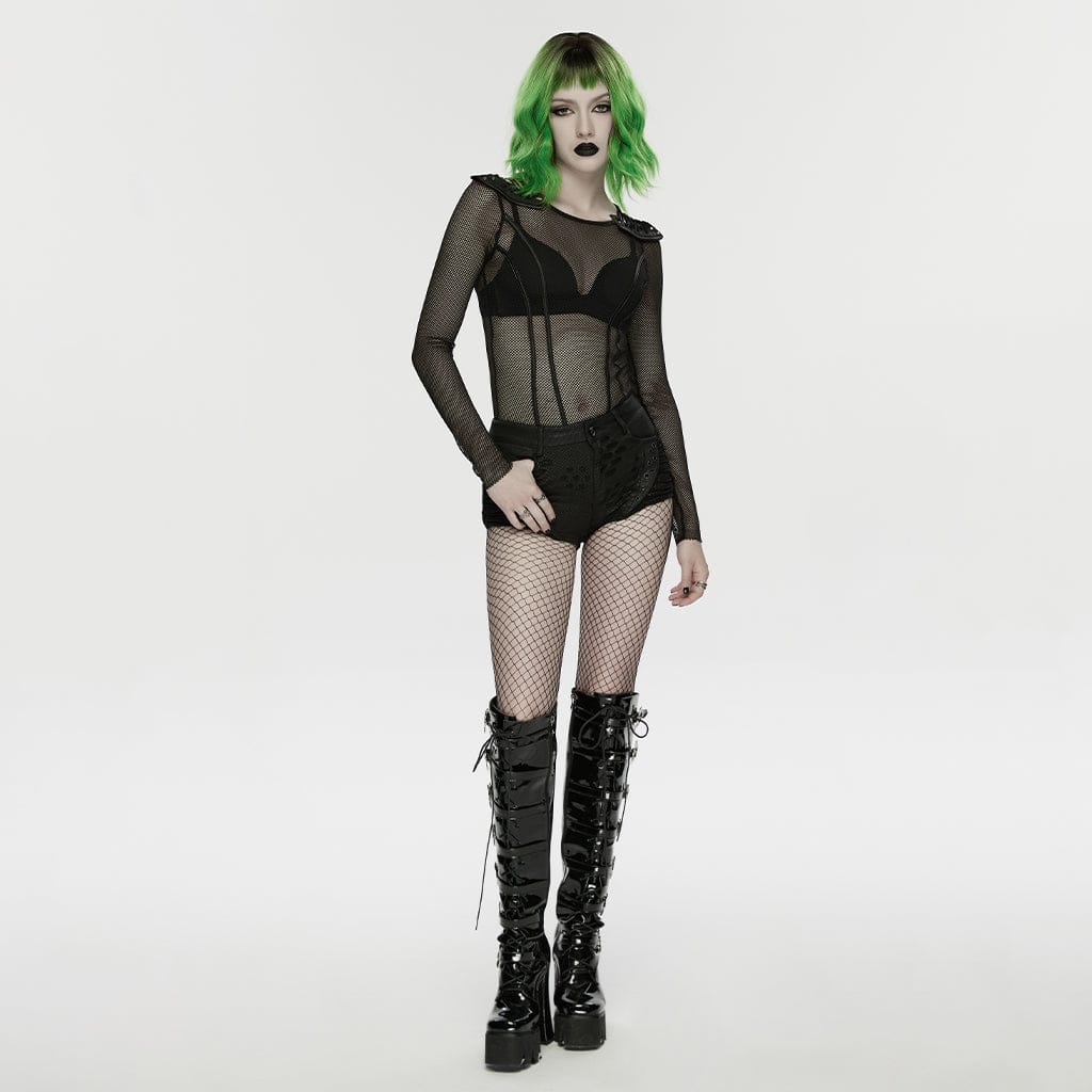 Pantaloncini da donna a vita bassa con strappi e occhielli punk - immagine 5