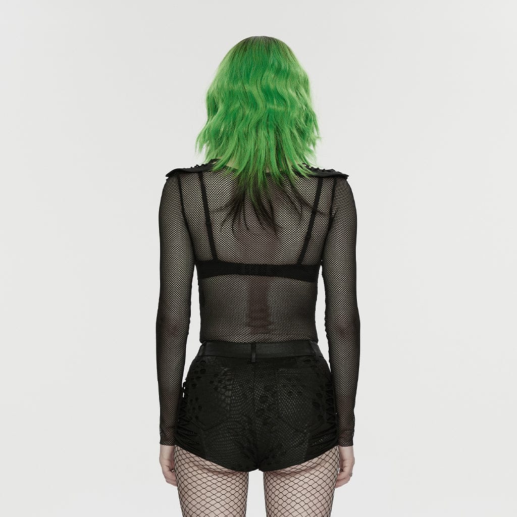 Pantaloncini da donna a vita bassa con strappi e occhielli punk - immagine 4