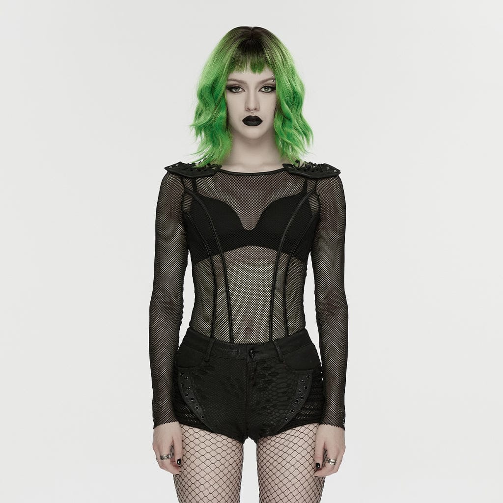 Pantaloncini da donna a vita bassa con strappi e occhielli punk - immagine 2