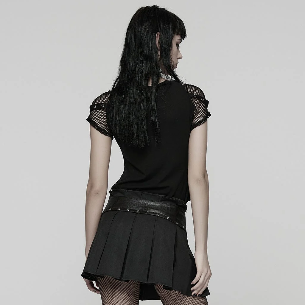 T-shirt da donna con stampa punk e cinturino a occhielli in rete - immagine 4