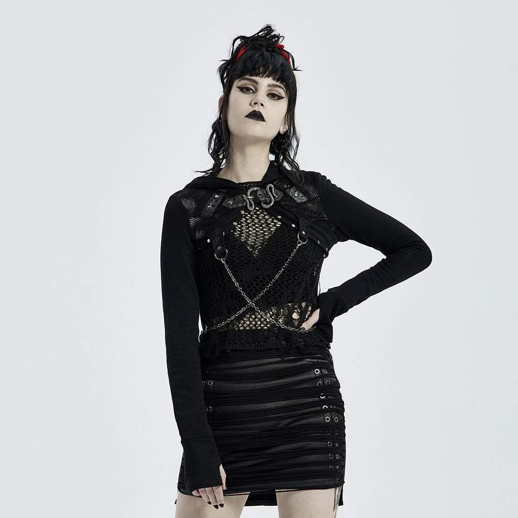 Mantella con cappuccio punk da donna con catena in metallo - immagine 2