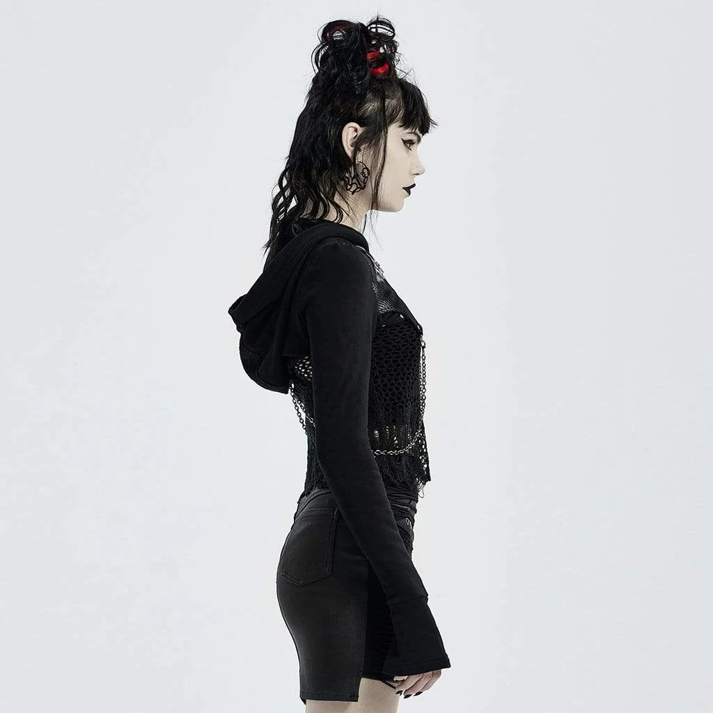 Mantella con cappuccio punk da donna con catena in metallo - immagine 3