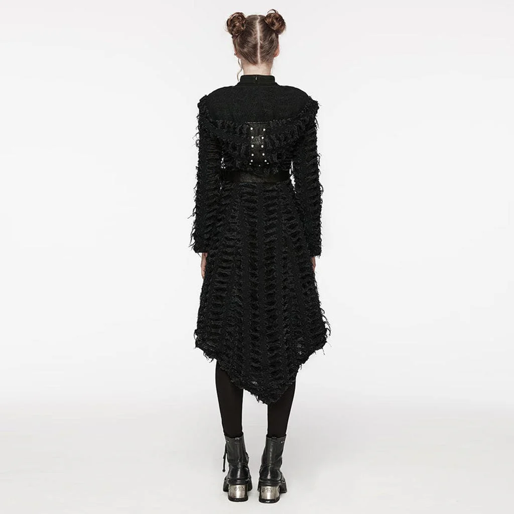 Giacca da donna punk irregolare invecchiata con cappuccio - immagine 5