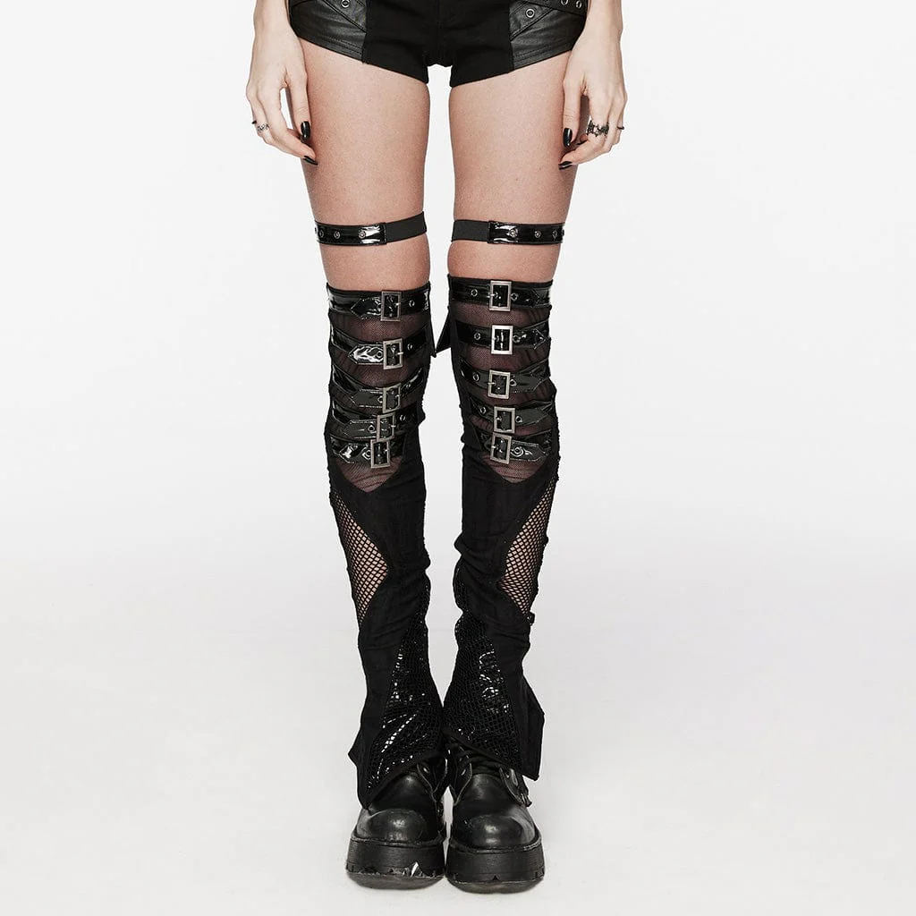 Scaldamuscoli con fibbia e giuntura in rete irregolare punk da donna con giarrettiera - immagine 2