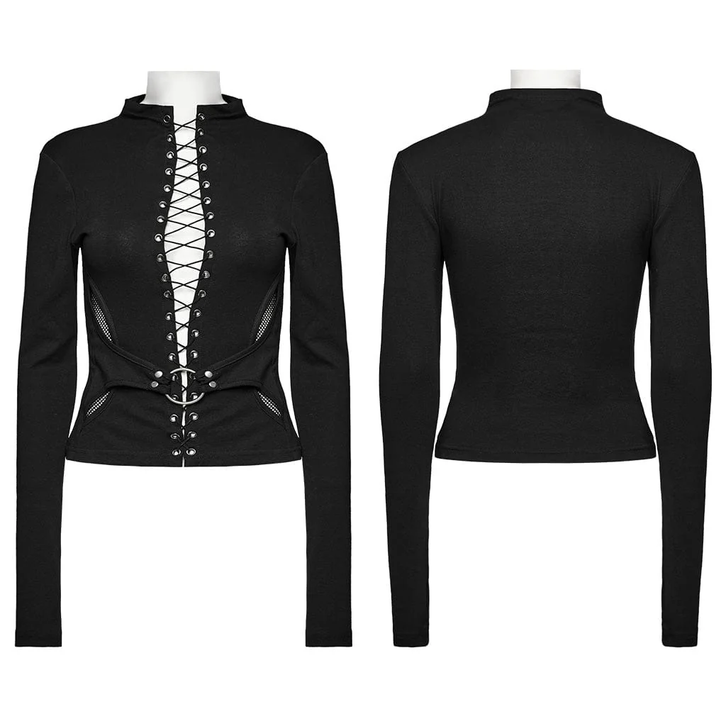 Camicette punk con lacci e giunture in rete da donna - immagine 6