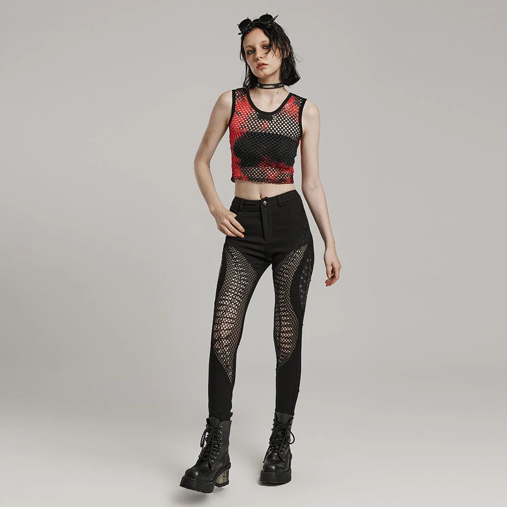Pantaloni con occhielli ritagliati in rete punk da donna - immagine 5