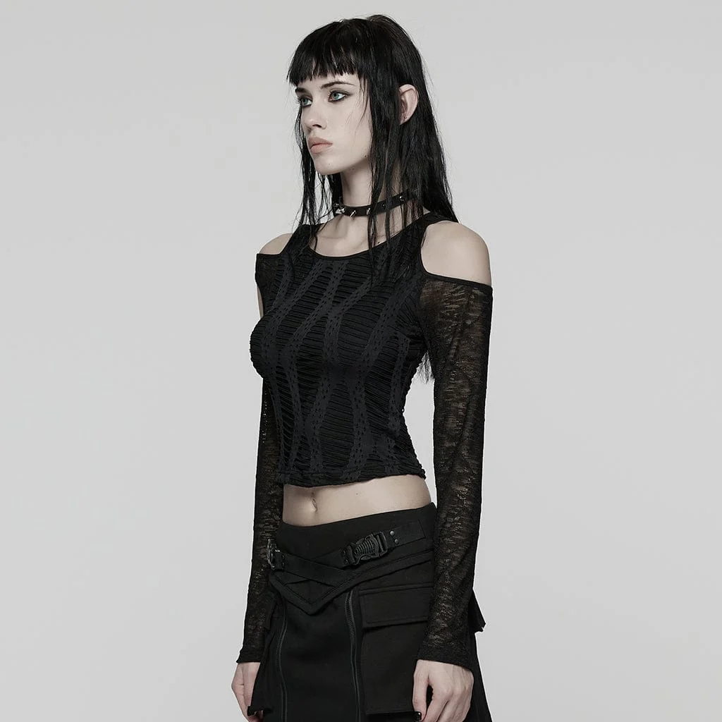 Top da donna con spalle scoperte e arricciature in rete punk - immagine 3