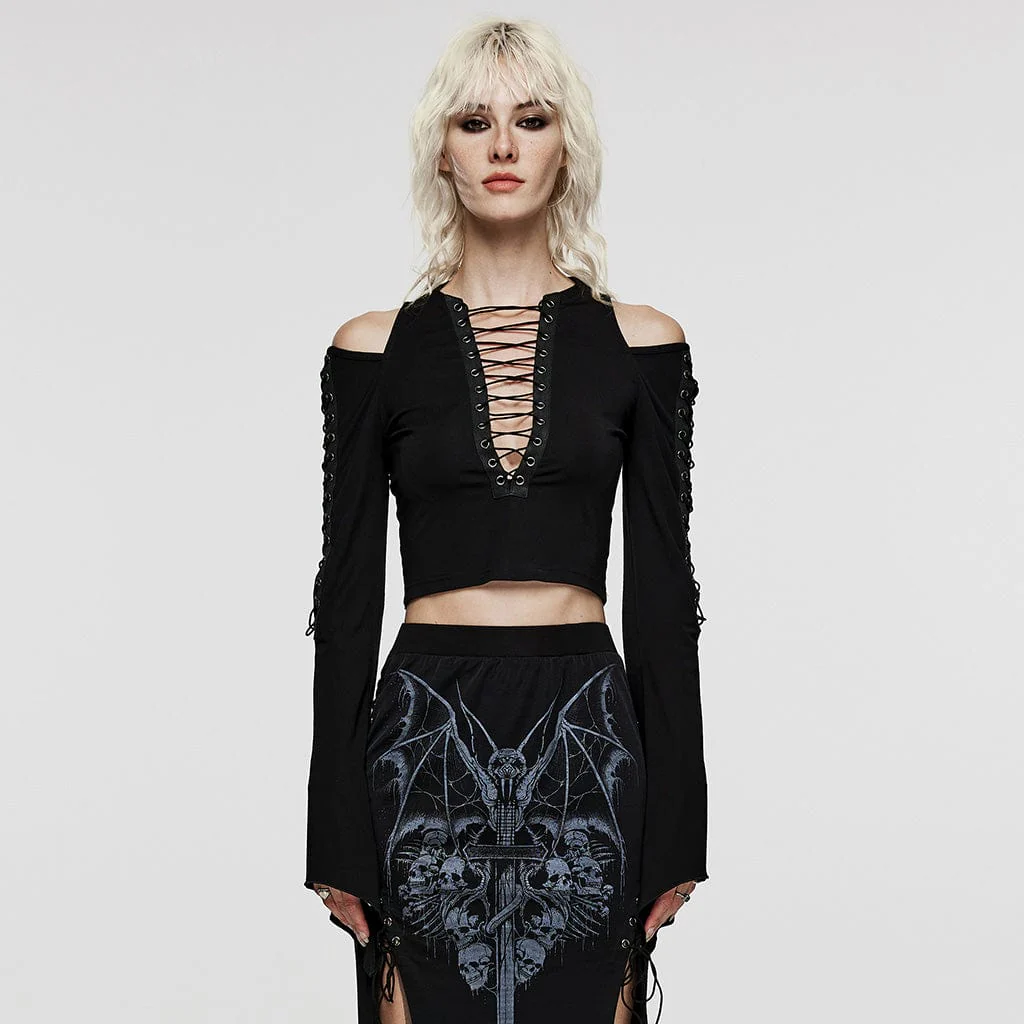 Top corto con lacci e spalle scoperte punk da donna - immagine 2