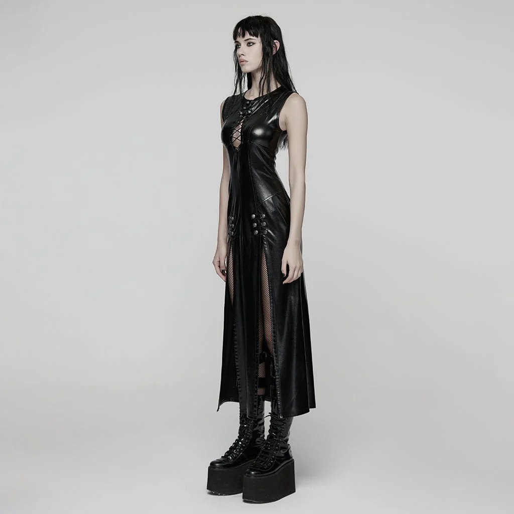 Abito da donna con lacci e spacco punk - immagine 3