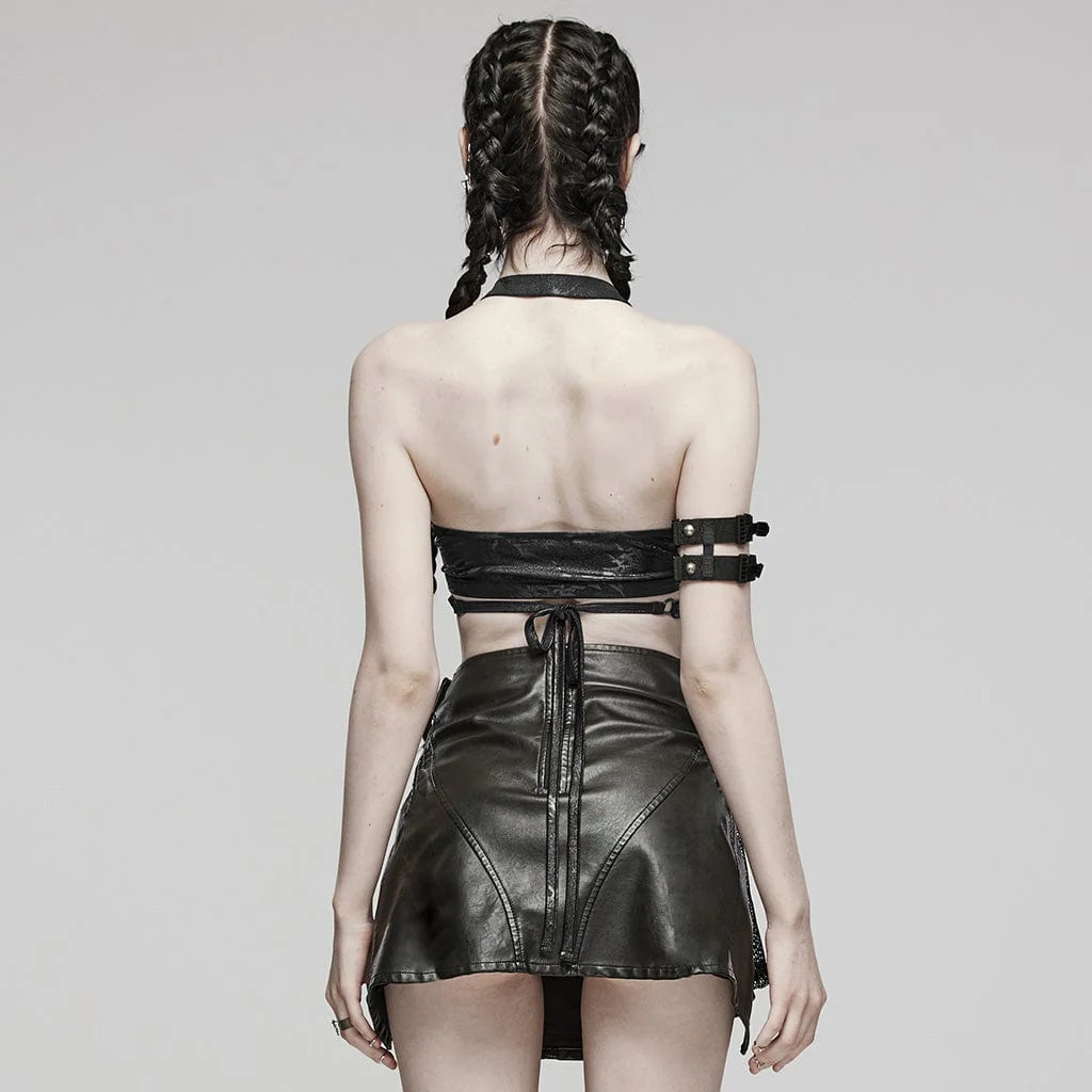 Bustier con scollo all'americana e occhielli punk da donna nero - immagine 4