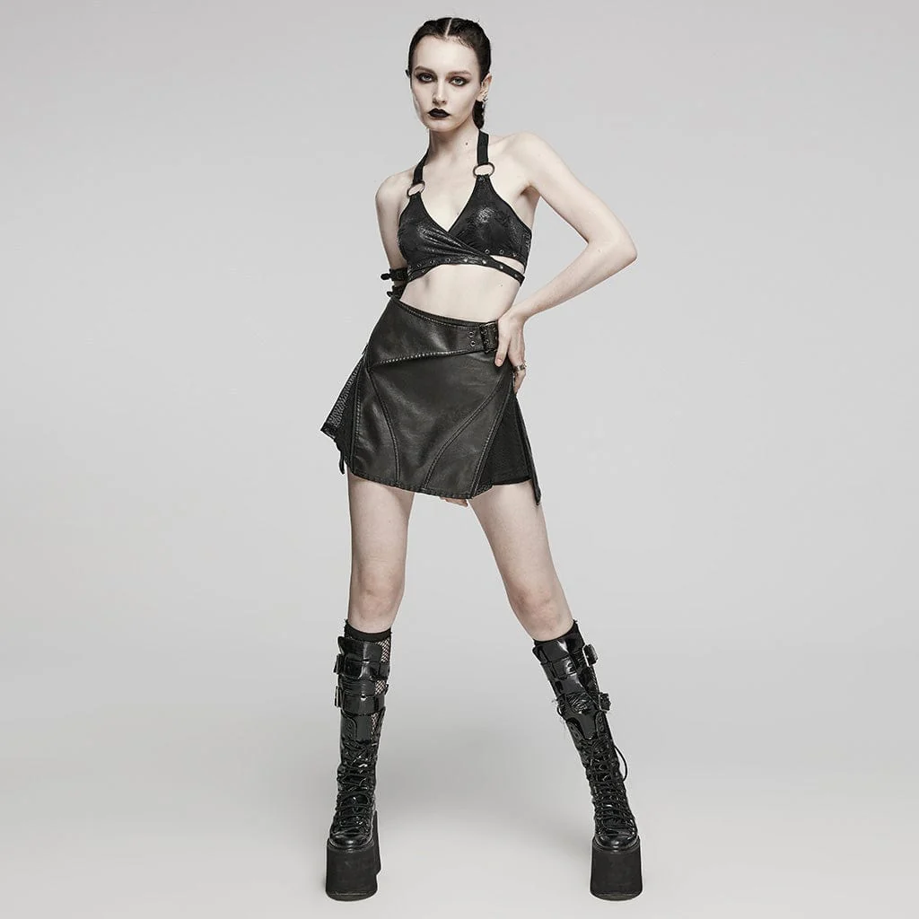 Bustier con scollo all'americana e occhielli punk da donna nero - immagine 5