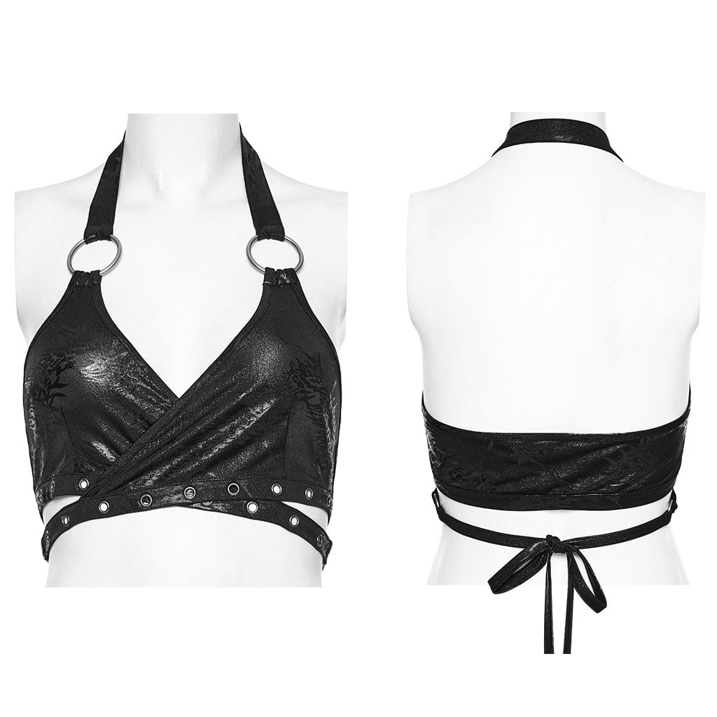 Bustier con scollo all'americana e occhielli punk da donna nero - immagine 6