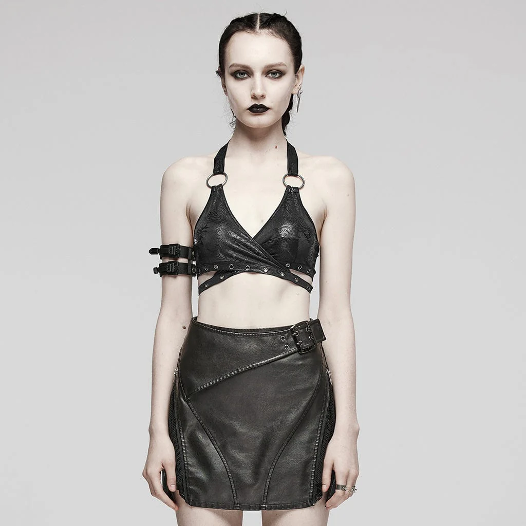 Bustier con scollo all'americana e occhielli punk da donna nero - immagine 2