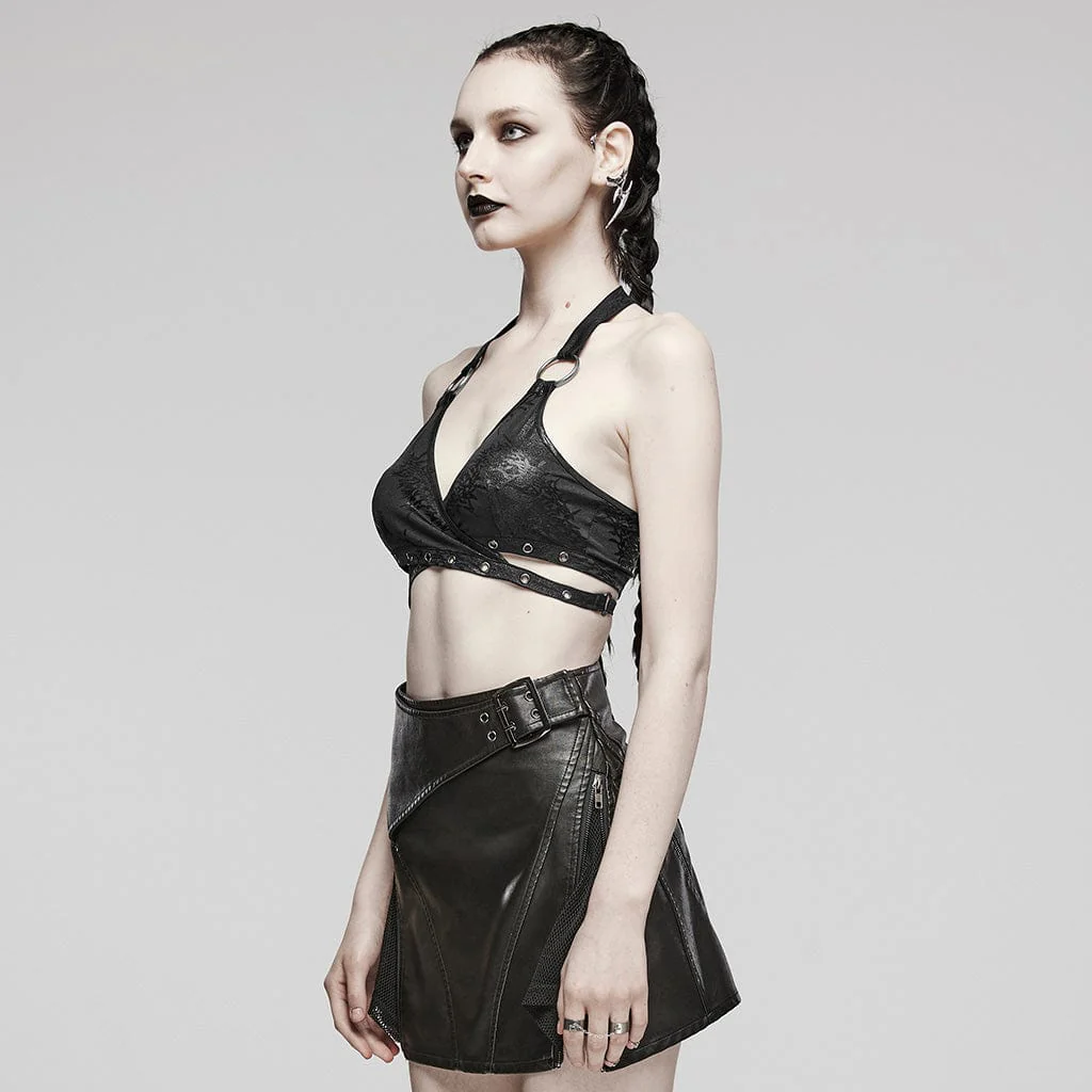 Bustier con scollo all'americana e occhielli punk da donna nero - immagine 3