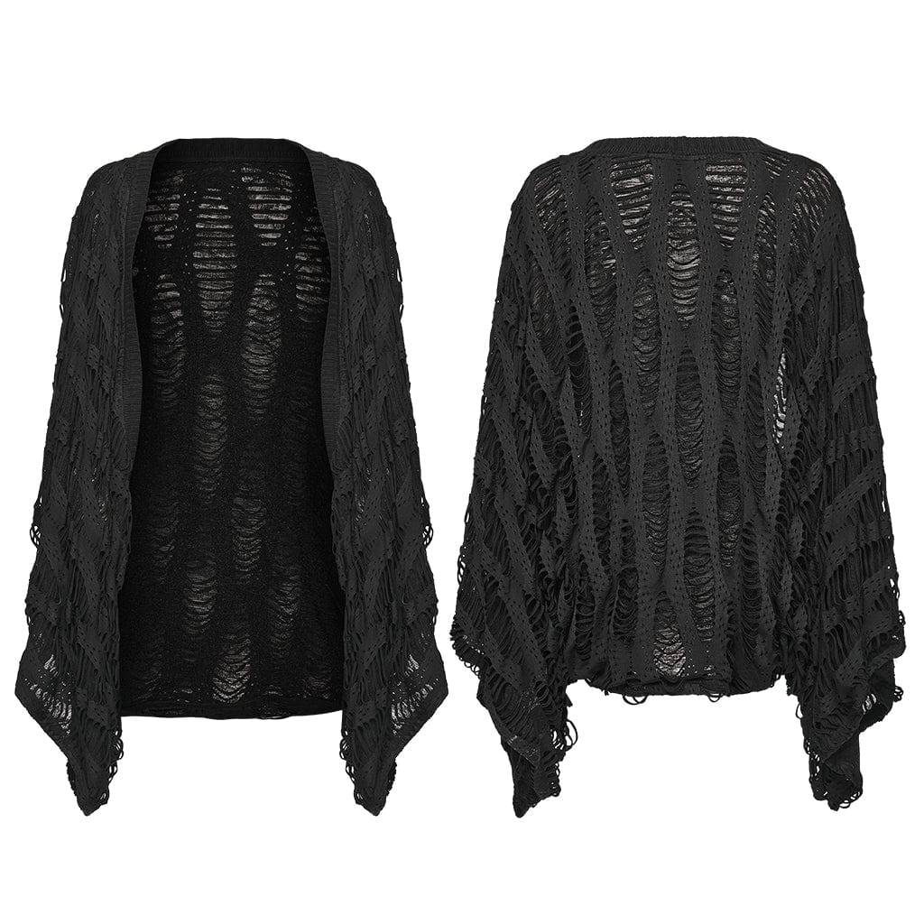 Cardigan da donna con maniche a pipistrello strappate e punk - immagine 6