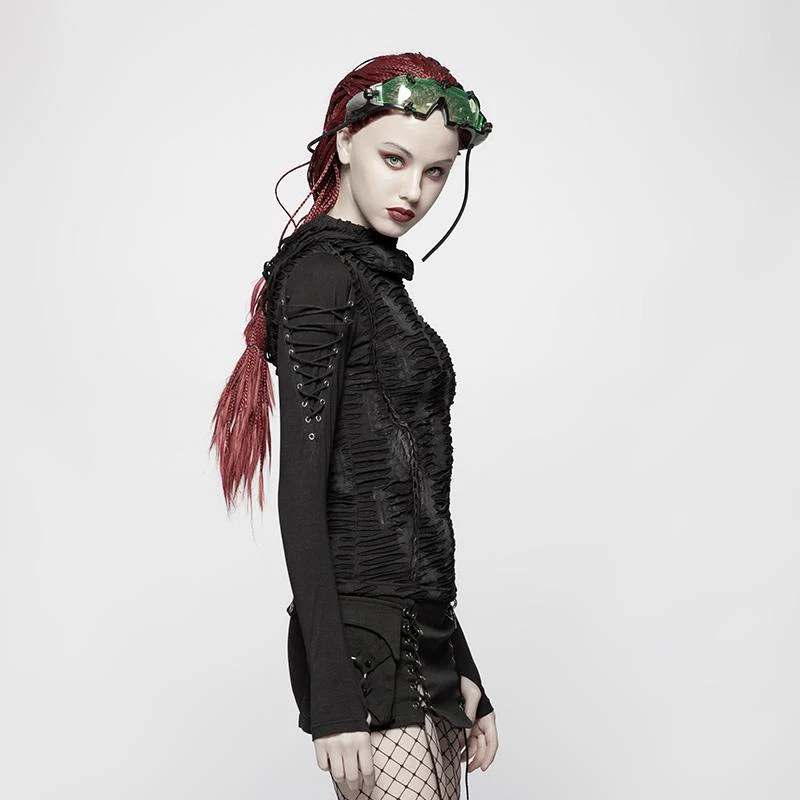 T-shirt con cappuccio punk strappata da donna - immagine 3