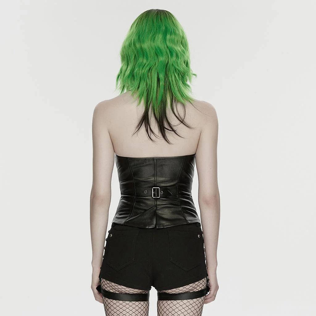 Gilet con scollo all'americana e spalline con rivetti punk da donna - immagine 4