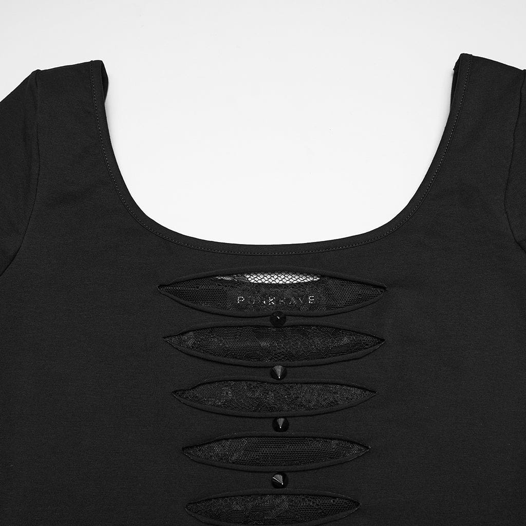 Maglietta a maniche corte trasparente con rivetti punk da donna - immagine 7