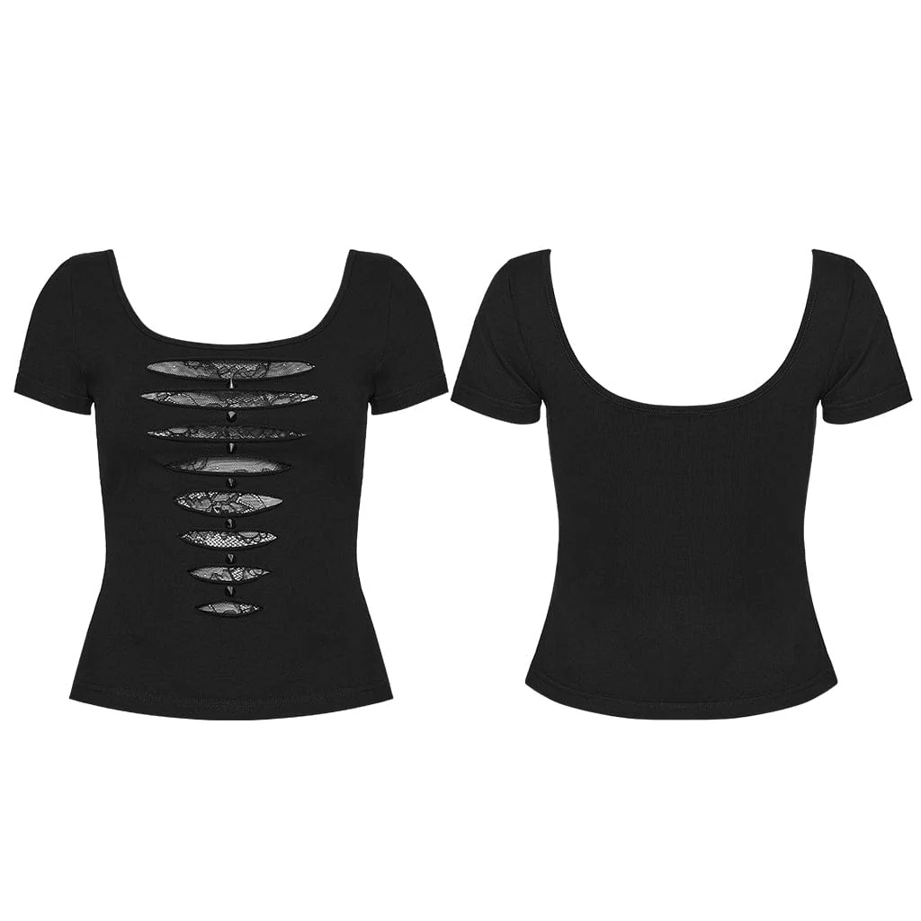 Maglietta a maniche corte trasparente con rivetti punk da donna - immagine 6