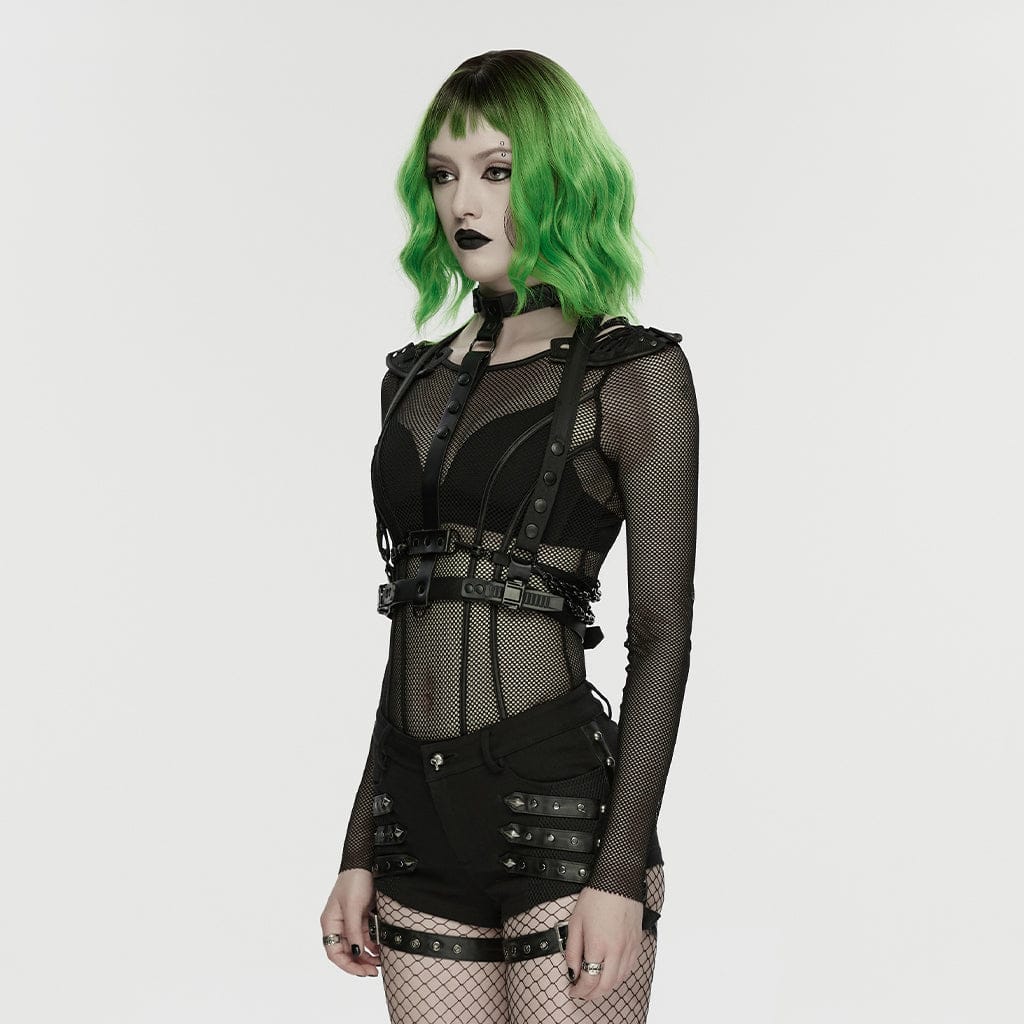 Pantaloncini da donna con rivetti punk e imbracature per le gambe staccabili - immagine 3