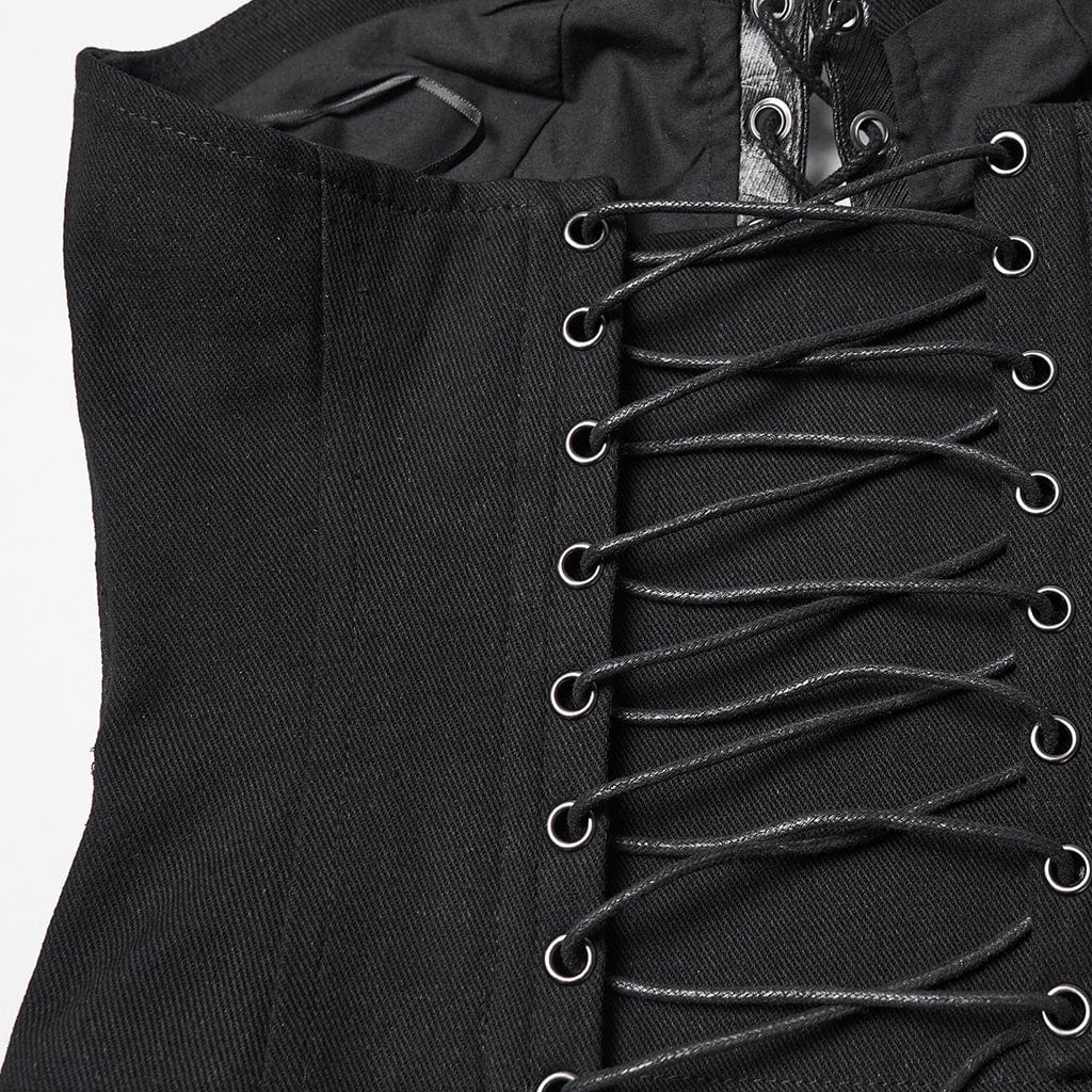 Bustino da donna con cerniera laterale e lacci arricciati in stile punk - immagine 9