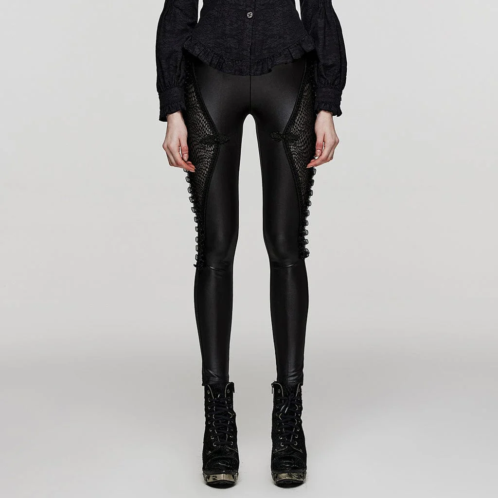 Leggings in rete con giunture in pizzo arruffato punk da donna - immagine 2