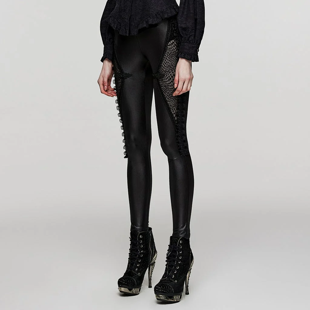 Leggings in rete con giunture in pizzo arruffato punk da donna - immagine 3