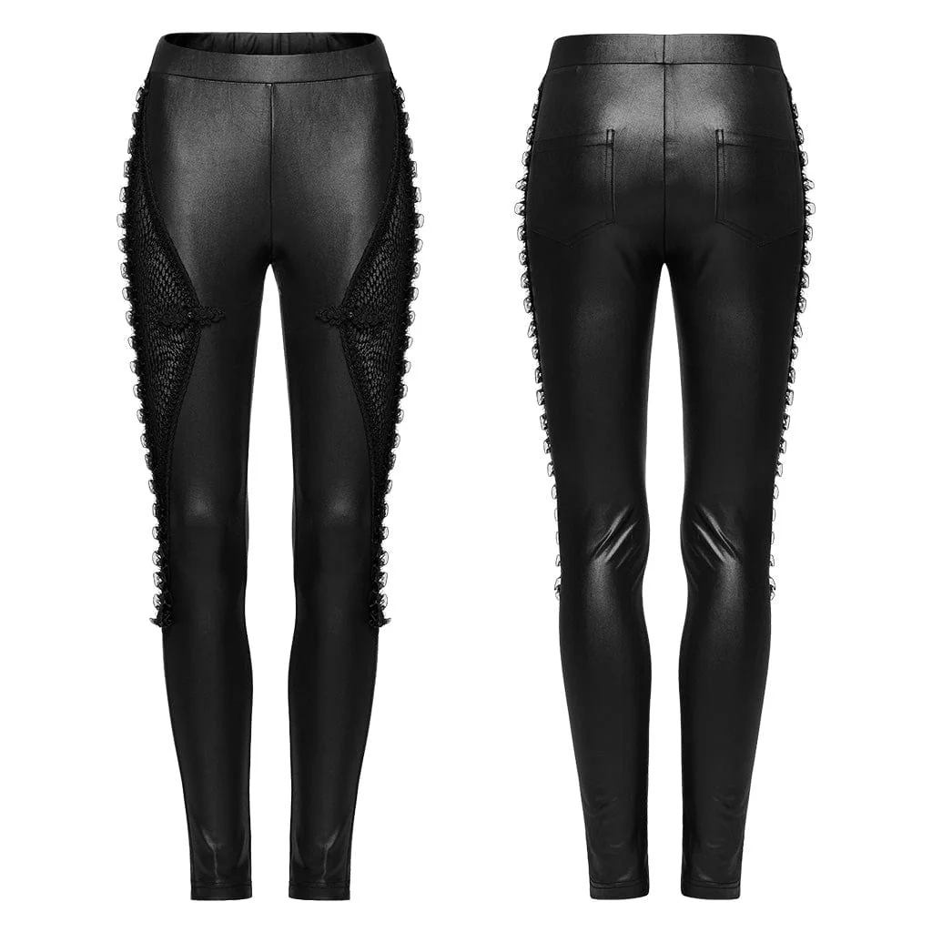Leggings in rete con giunture in pizzo arruffato punk da donna - immagine 6
