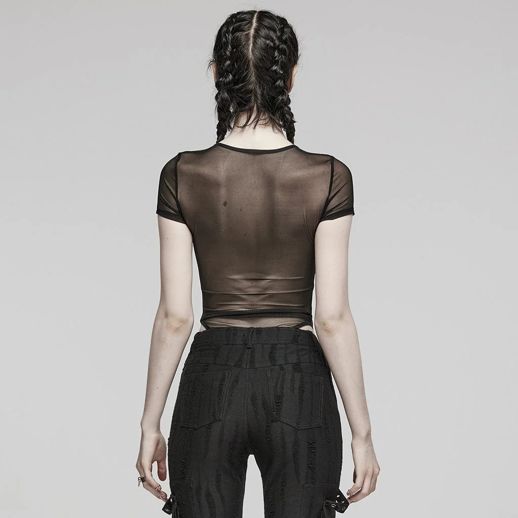 Body da donna in rete trasparente con borchie punk - immagine 4