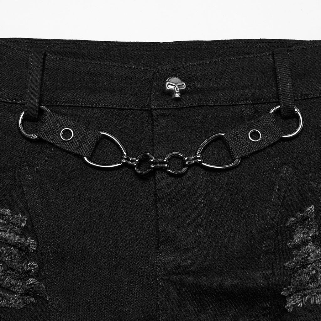 Pantaloncini strappati con borchie e cinturini punk da donna - immagine 7