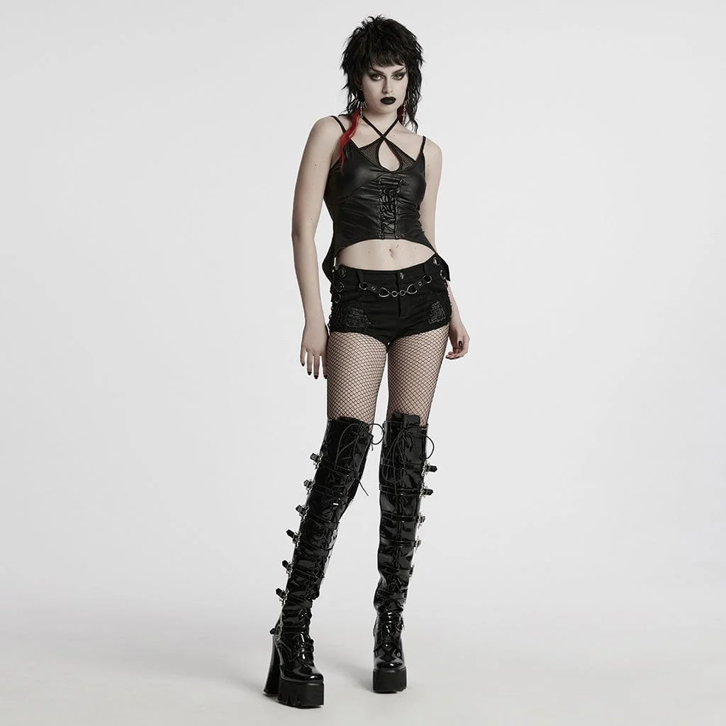 Pantaloncini strappati con borchie e cinturini punk da donna - immagine 5