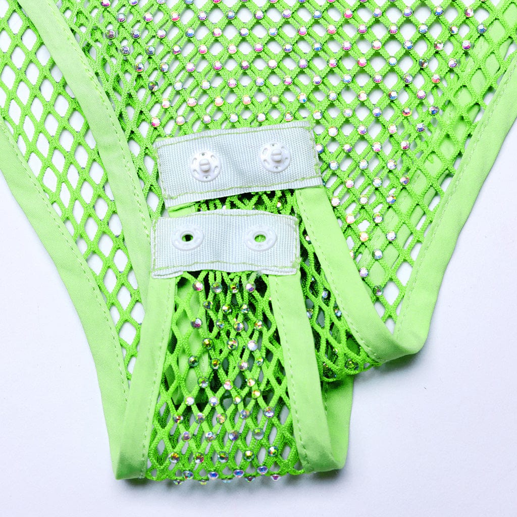 Body da donna in rete con nappe borchiate punk verde - immagine 8