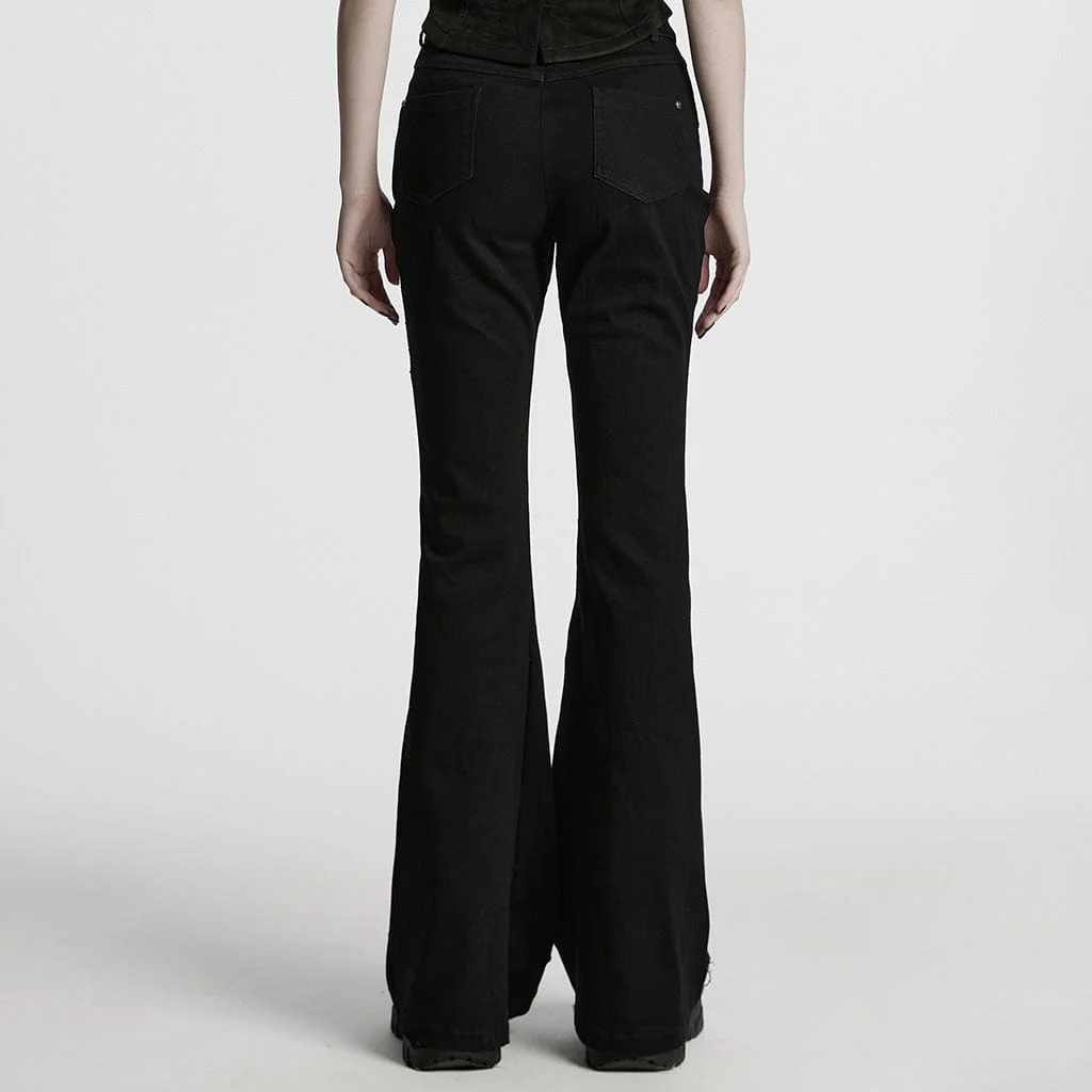 Pantaloni svasati senza orlo con borchie punk da donna - immagine 4