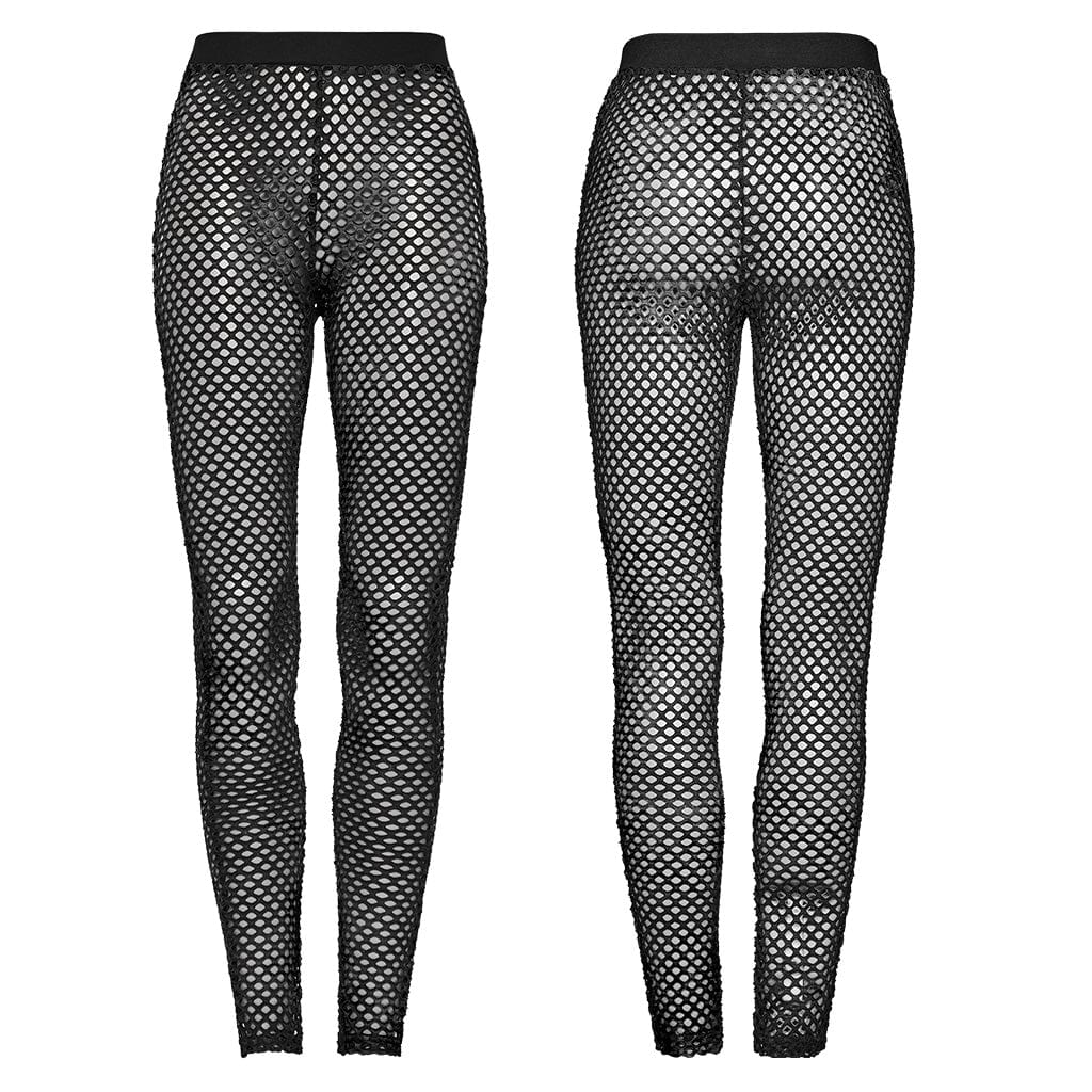 Leggings in rete tinta in massa punk da donna neri - immagine 6