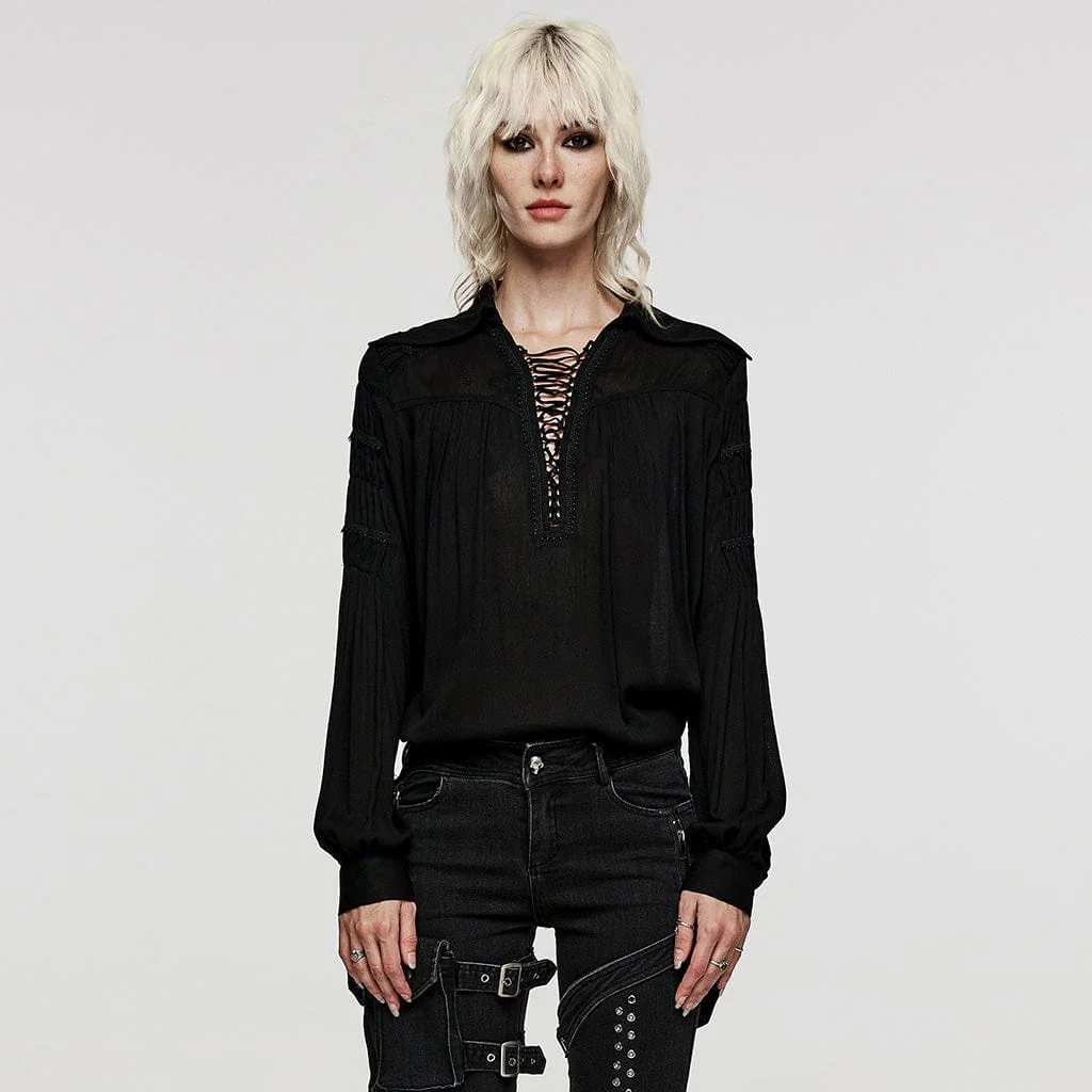 Camicia increspata con colletto risvoltato punk da donna - immagine 2