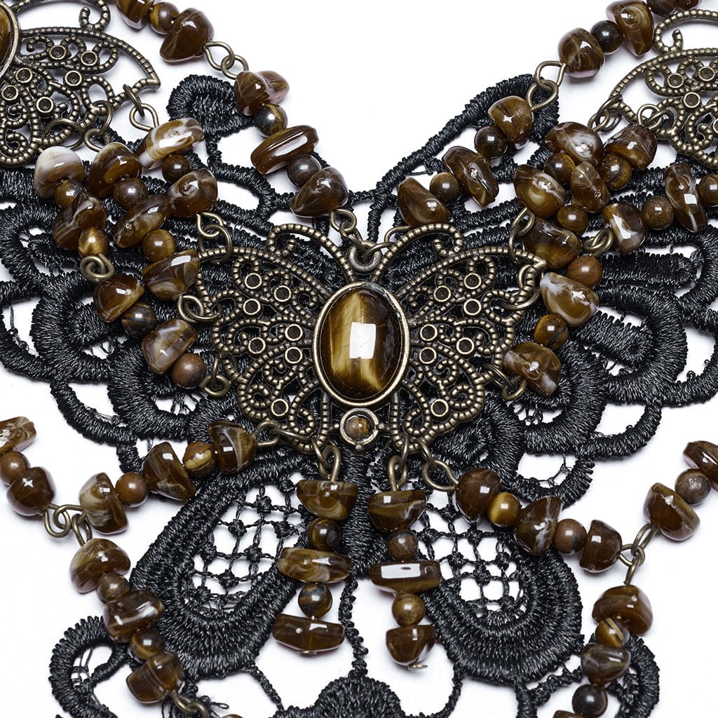 Collana da donna in stile steampunk con perline irregolari a forma di farfalla, ambra - immagine 8