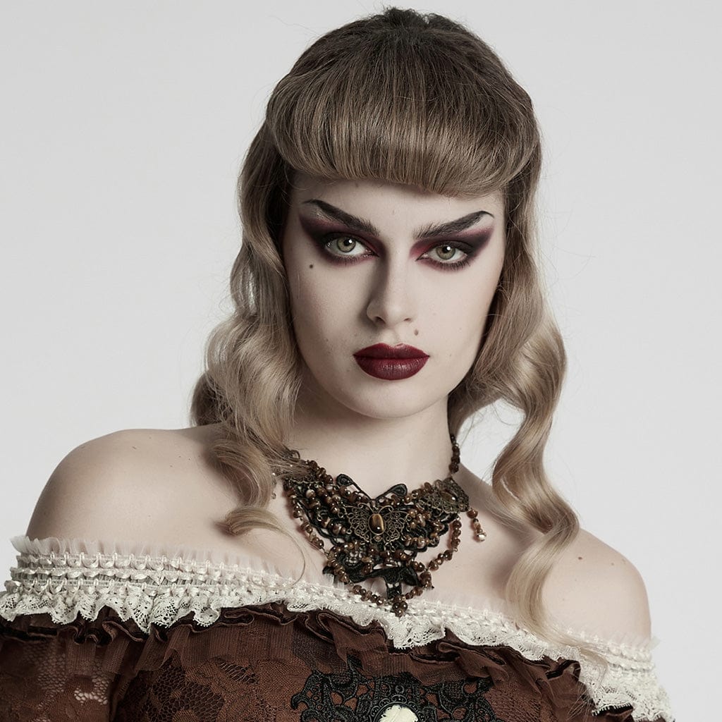 Collana da donna in stile steampunk con perline irregolari a forma di farfalla, ambra - immagine 3