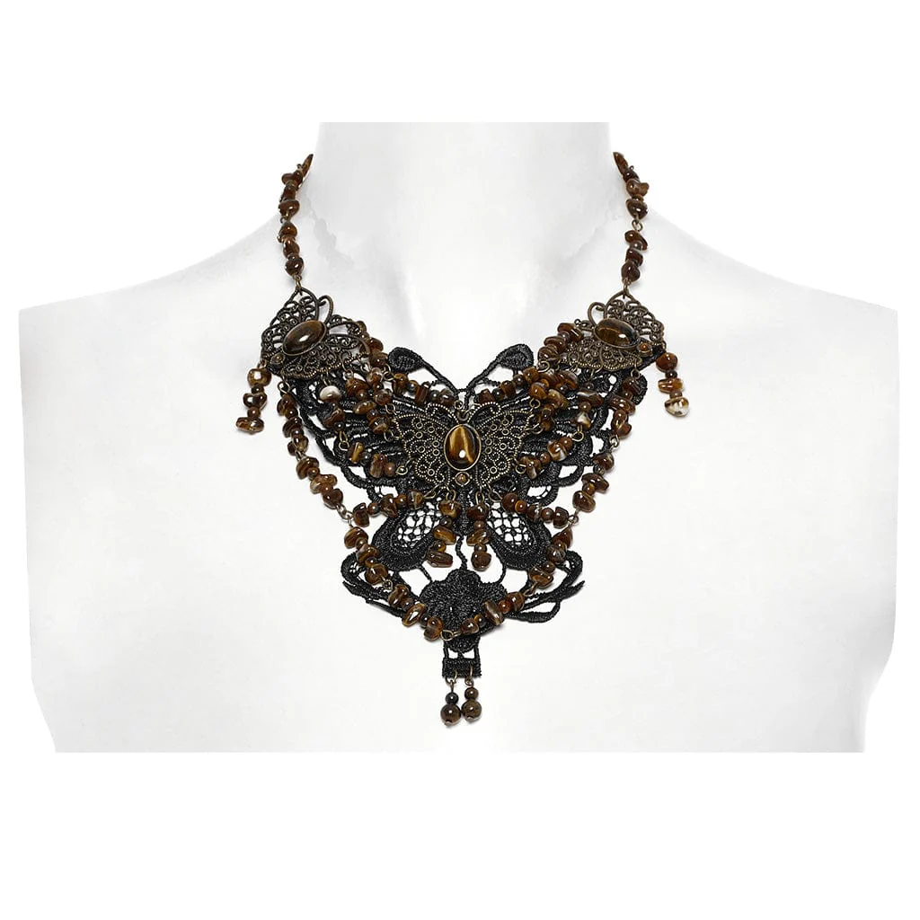 Collana da donna in stile steampunk con perline irregolari a forma di farfalla, ambra - immagine 6
