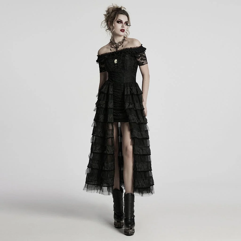 Abito da sposa a strati con spalle scoperte in stile steampunk da donna, nero - immagine 5