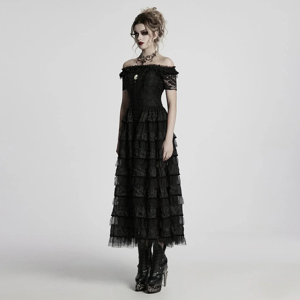 Abito da sposa a strati con spalle scoperte in stile steampunk da donna, nero - immagine 3