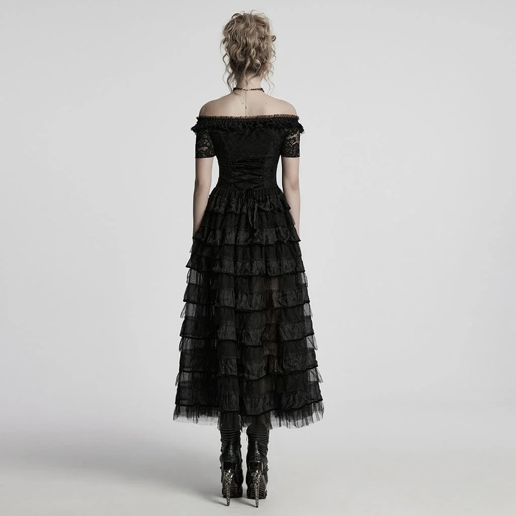 Abito da sposa a strati con spalle scoperte in stile steampunk da donna, nero - immagine 4