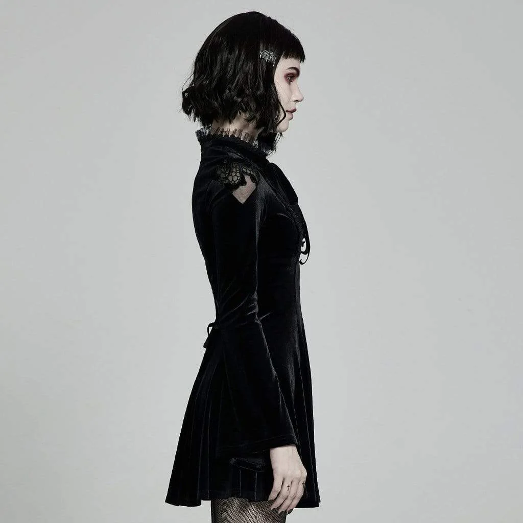 Abito da laurea da donna in velluto nero con maniche a svasate in stile gotico vittoriano e papillon - immagine 3