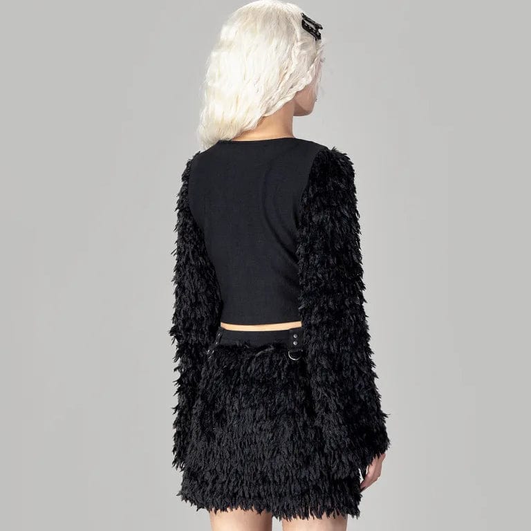Top corto con lacci con giuntura in pelliccia sintetica gotica da donna - immagine 4