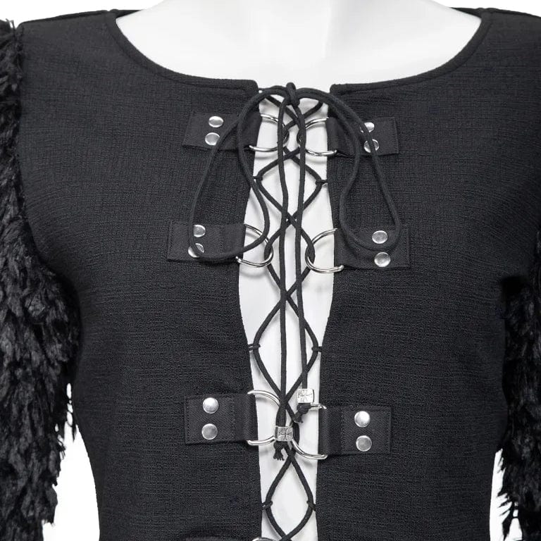 Top corto con lacci con giuntura in pelliccia sintetica gotica da donna - immagine 9