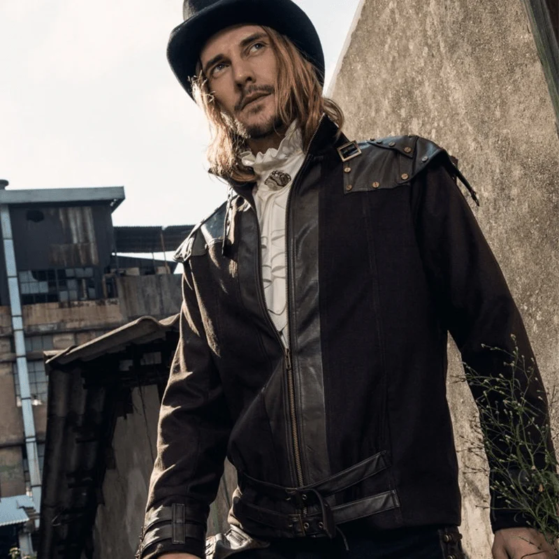 Giacca con spallina in ecopelle Steampunk da uomo - immagine 2