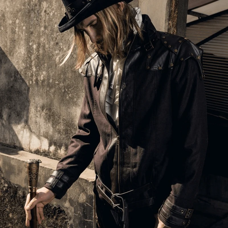 Giacca con spallina in ecopelle Steampunk da uomo - immagine 4