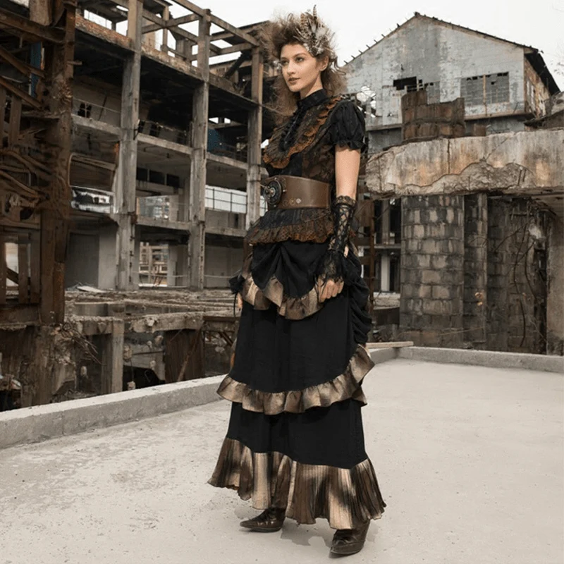 Gonna Steampunk a strati lunghi da donna - immagine 3