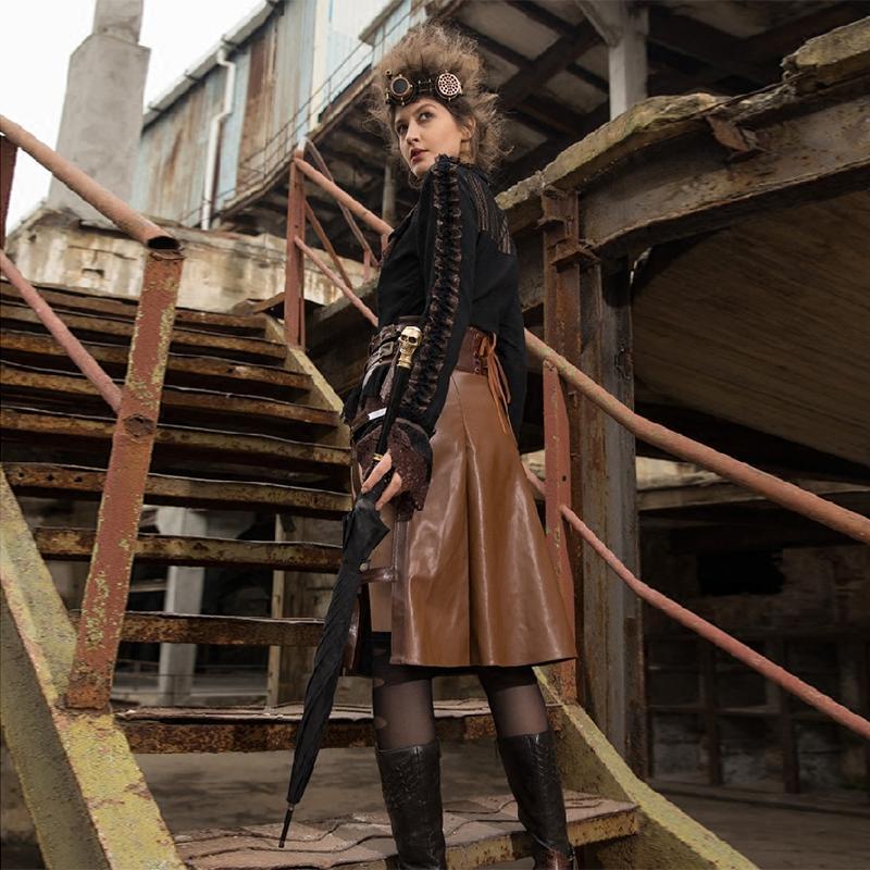 Mezza gonna da donna in ecopelle Steampunk - immagine 3